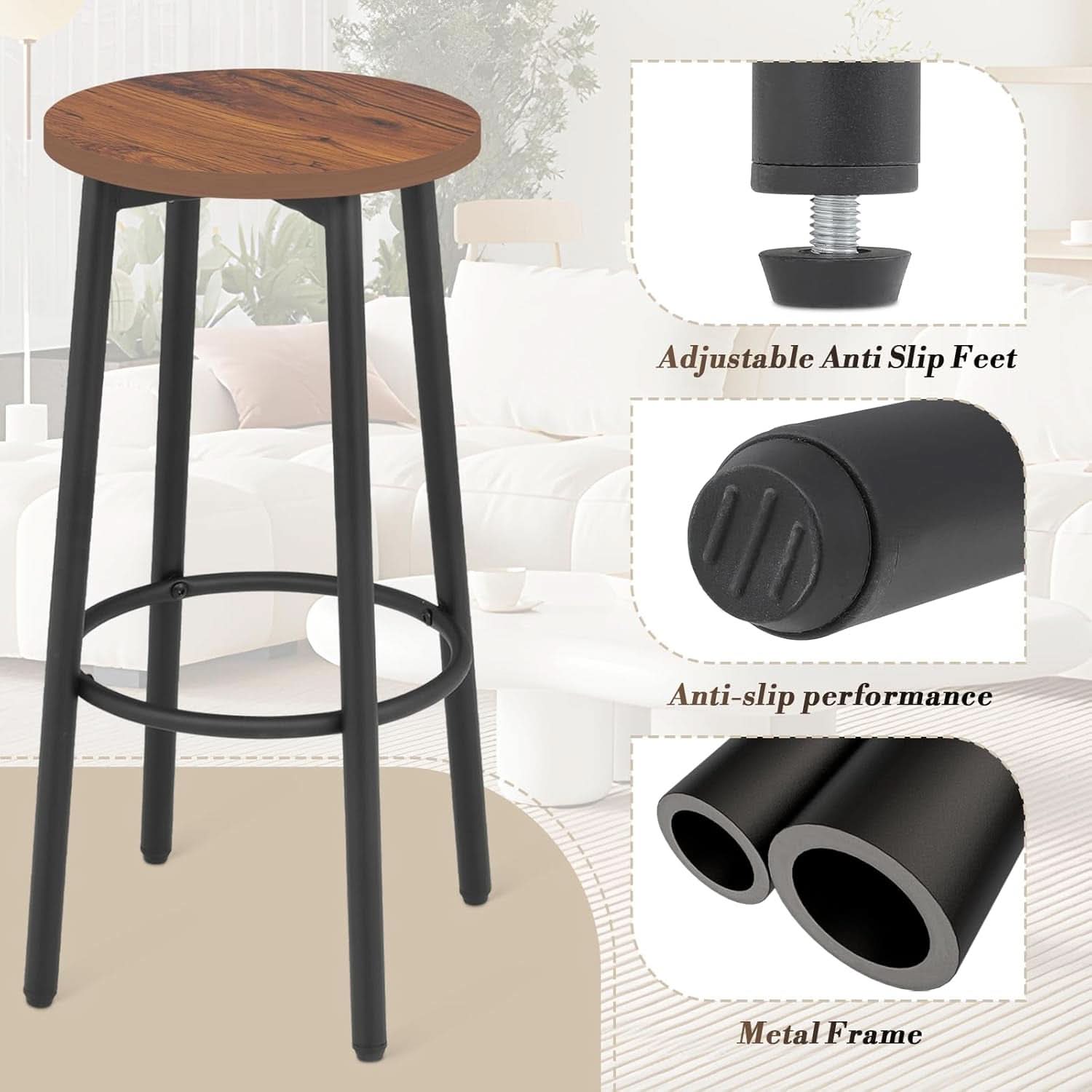 Brown Wood Bar Stools 25.5 Round Counter Height Backless