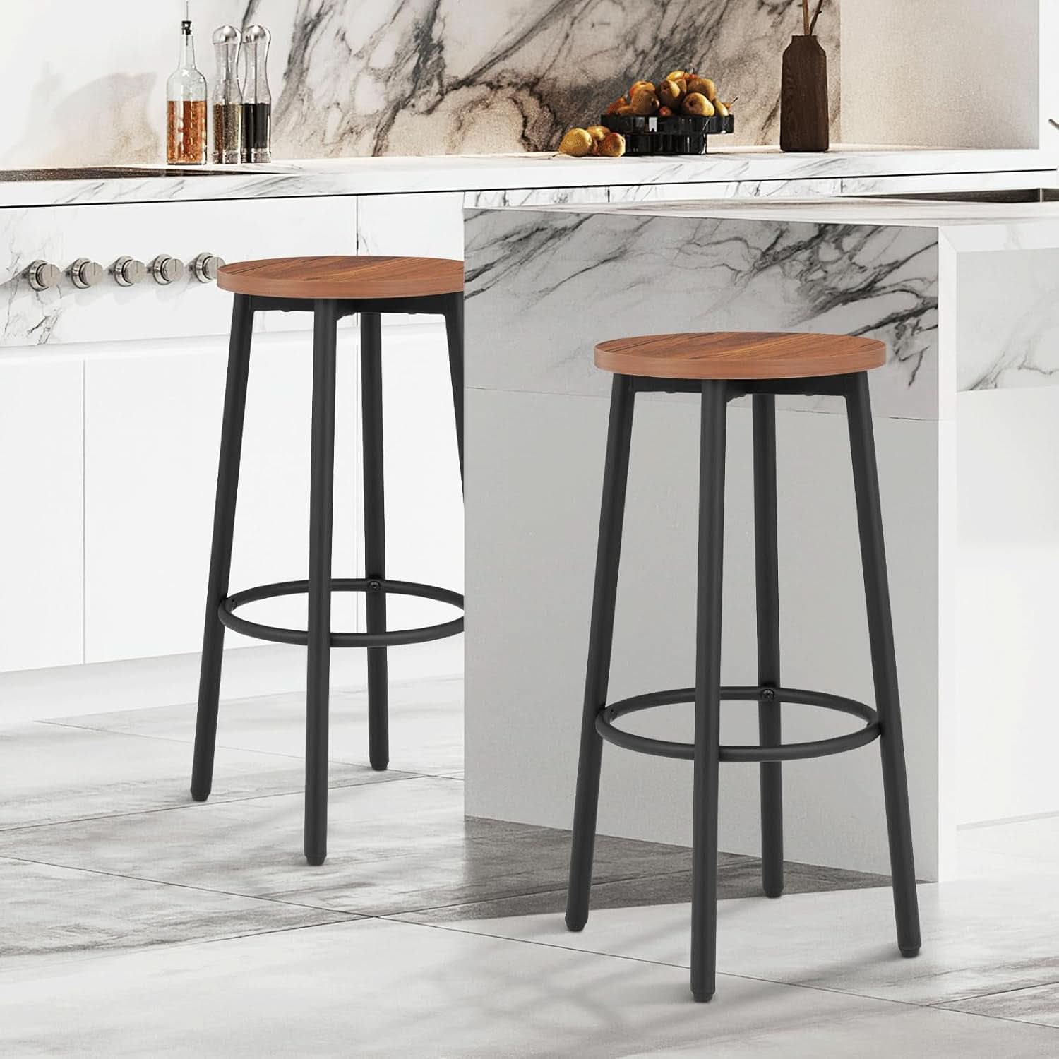 Brown Wood Bar Stools 25.5 Round Counter Height Backless
