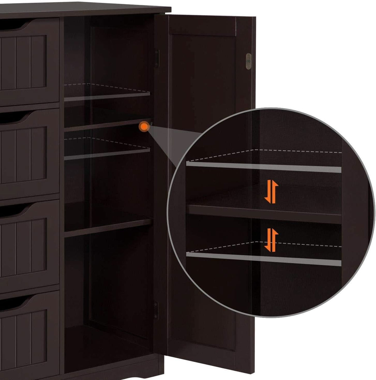 Brown Wooden Bathroom Floor Cabinet With 4 Drawers