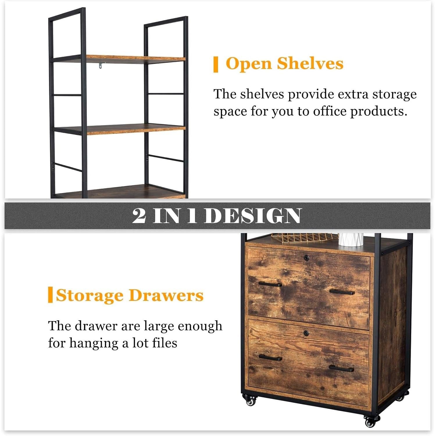 Brown Wooden File Cabinet Two Drawer With Lock Solid Wood