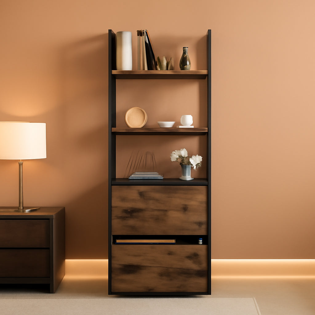 Brown Wooden File Cabinet Two Drawer With Lock Solid Wood