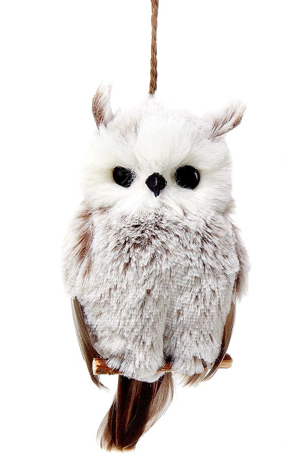 Brown and White Owl Ornament - Ears Out