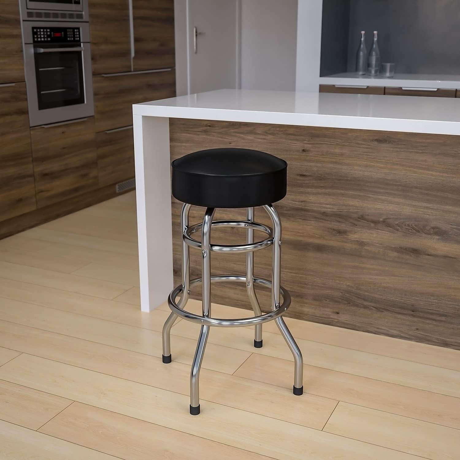 Bruno 2 Pack Bar Stool Chrome Double Ring Black Seat