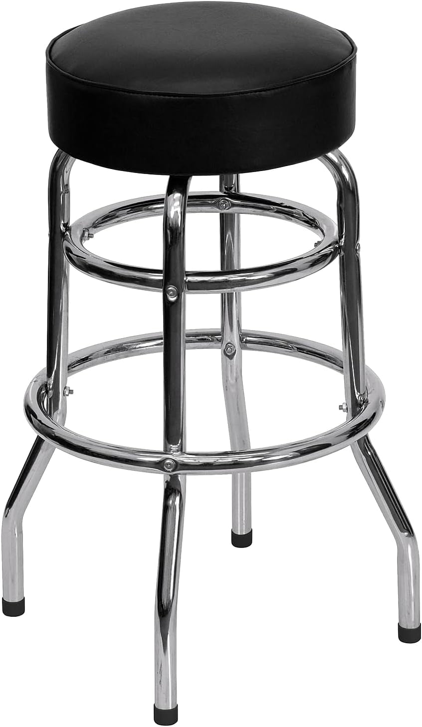Bruno 2 Pack Bar Stool Chrome Double Ring Black Seat