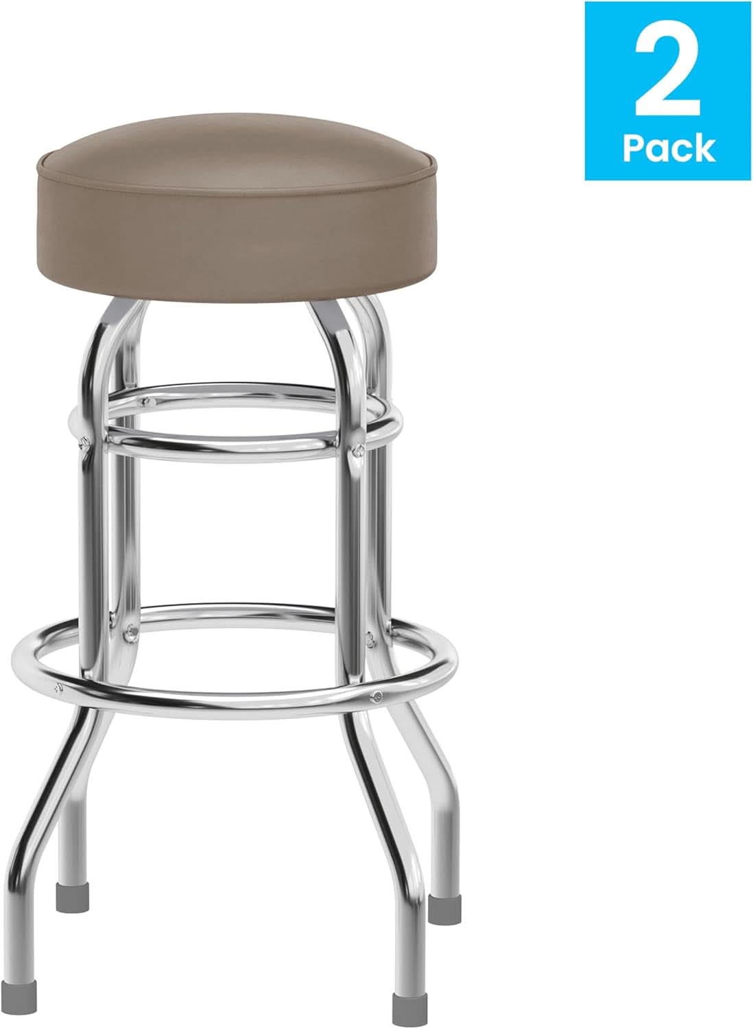 Bruno 2 Pack Chrome Bar Stools Beige Seats Swivel Set