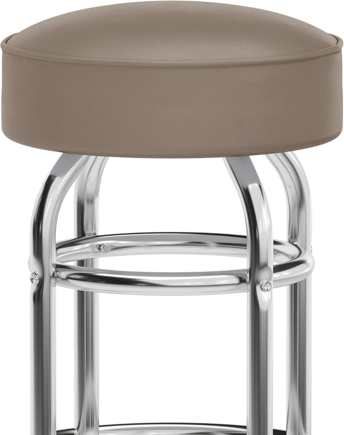 Bruno 2 Pack Chrome Bar Stools Beige Seats Swivel Set