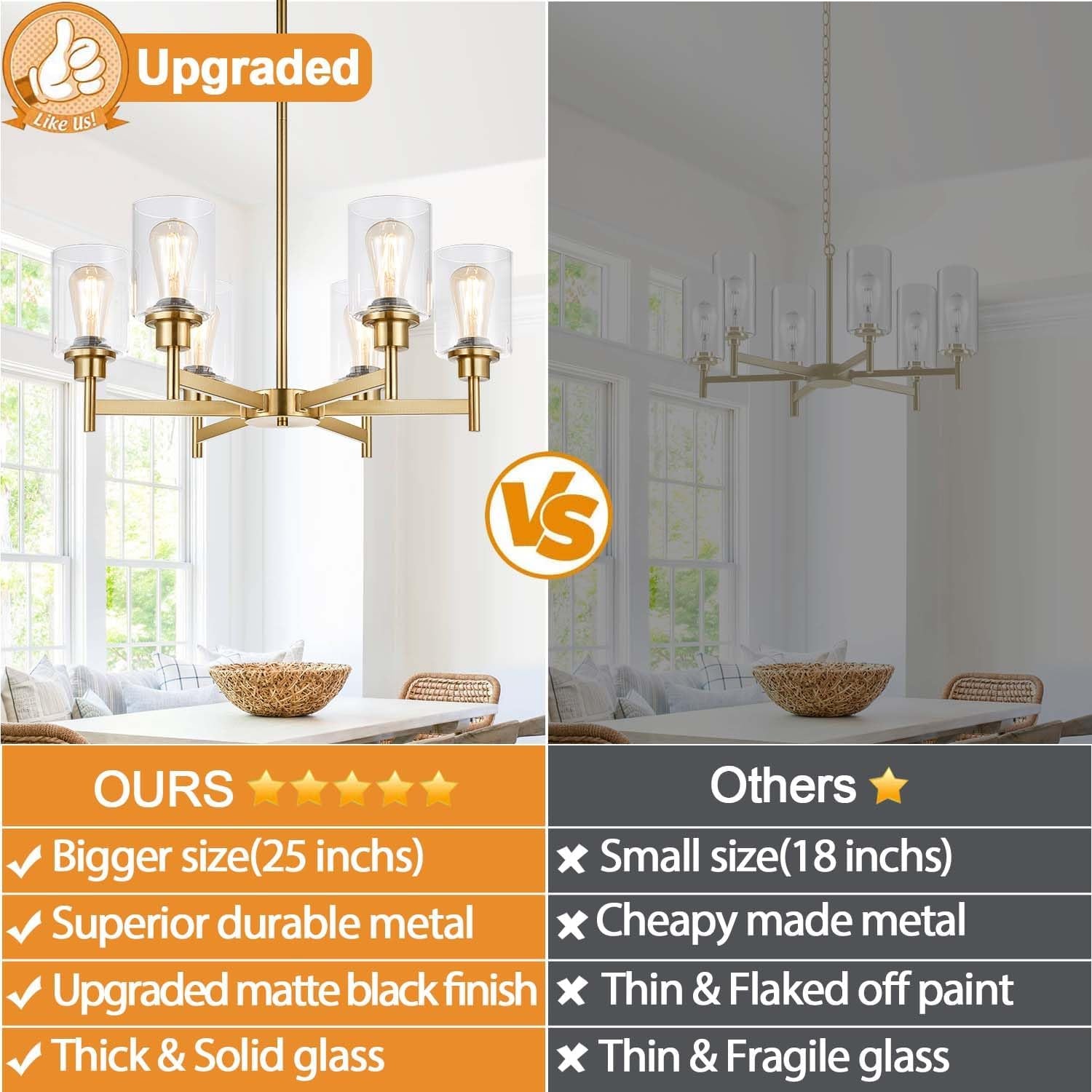 Brushed Gold Six Light Farmhouse Crystal Chandelier