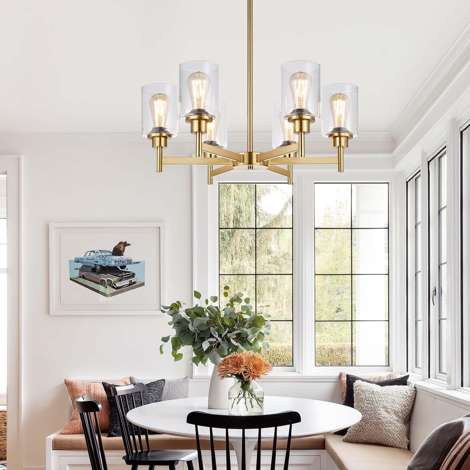 Brushed Gold Six Light Farmhouse Crystal Chandelier