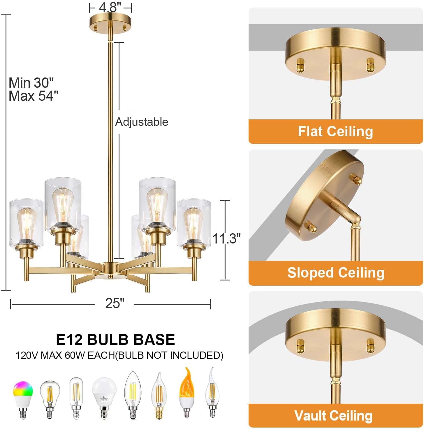Brushed Gold Six Light Farmhouse Crystal Chandelier