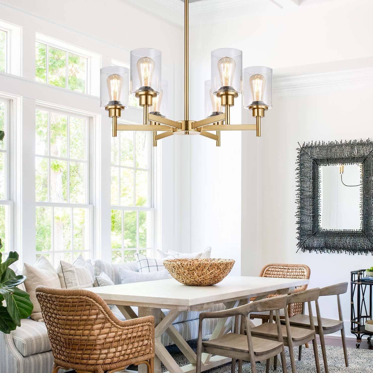 Brushed Gold Six Light Farmhouse Crystal Chandelier