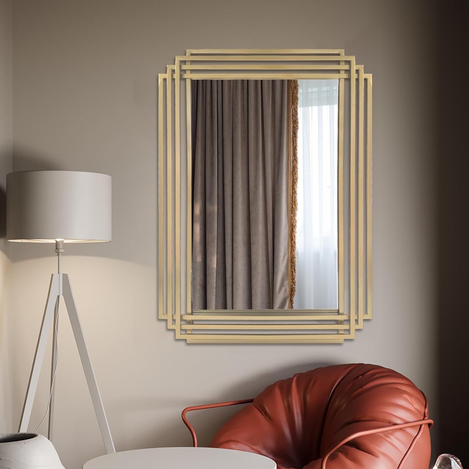 Brushed Gold Wall Mirror 24x36 Modern Rectangle Vanity Bath