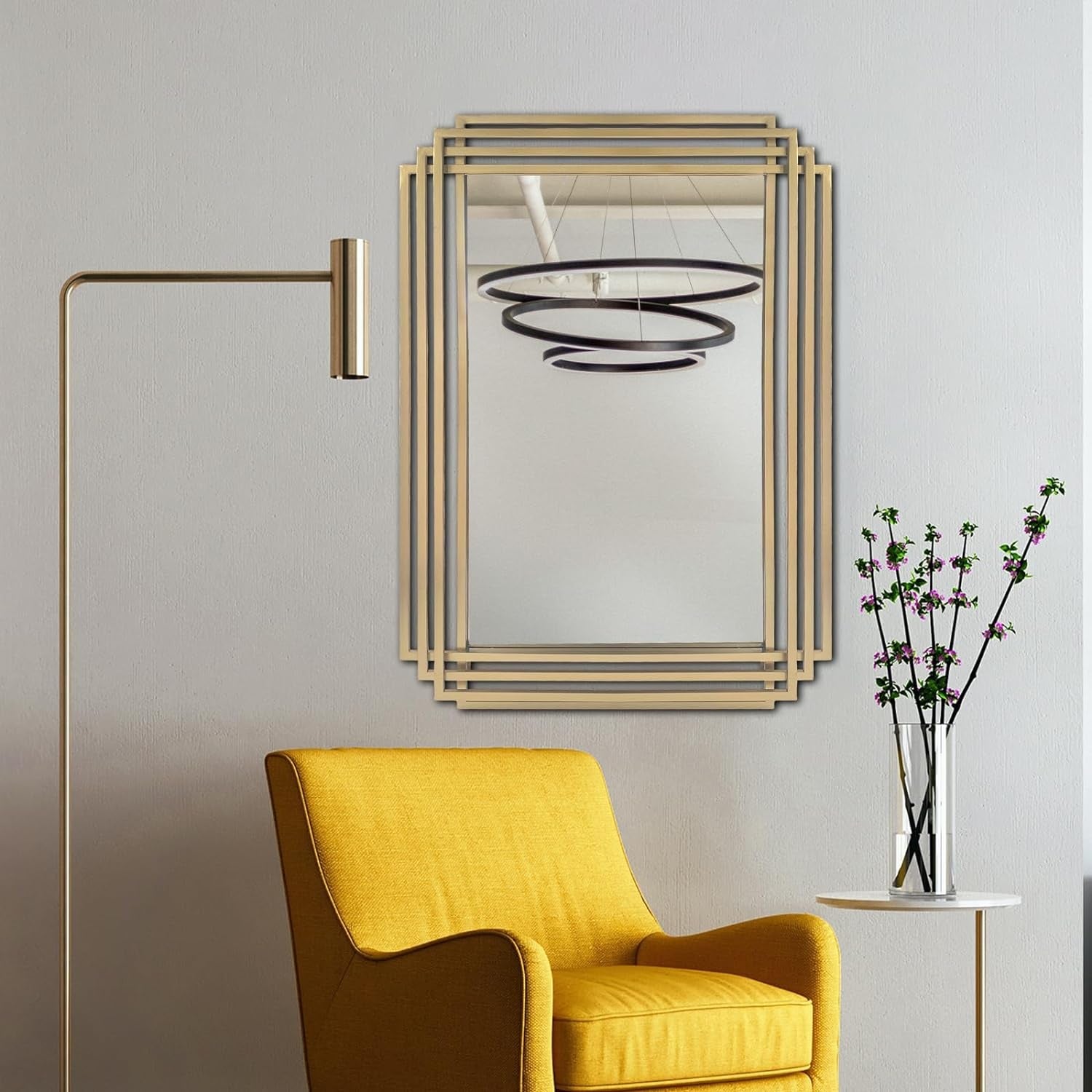 Brushed Gold Wall Mirror 24x36 Modern Rectangle Vanity Bath