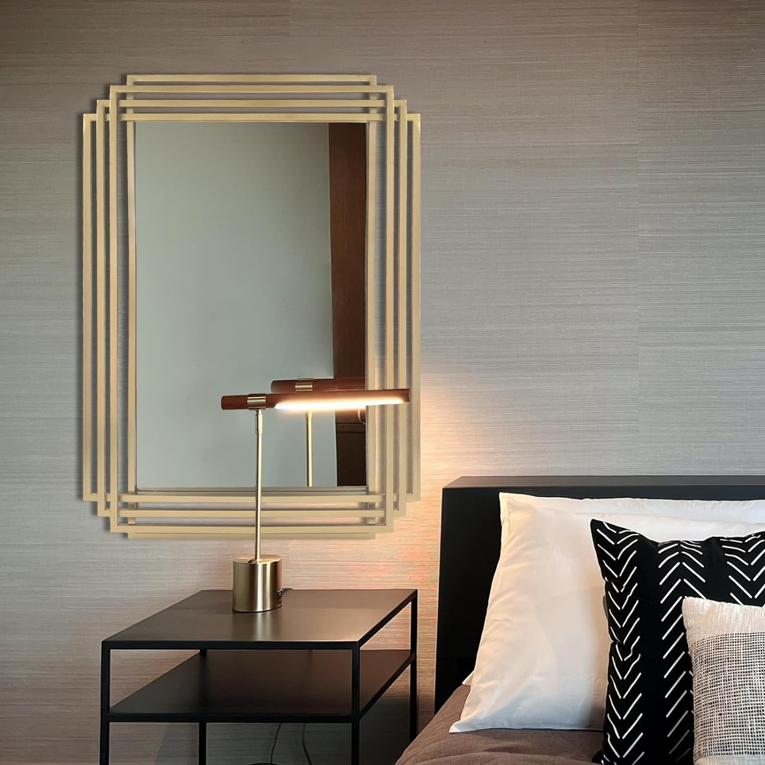 Brushed Gold Wall Mirror 24x36 Modern Rectangle Vanity Bath