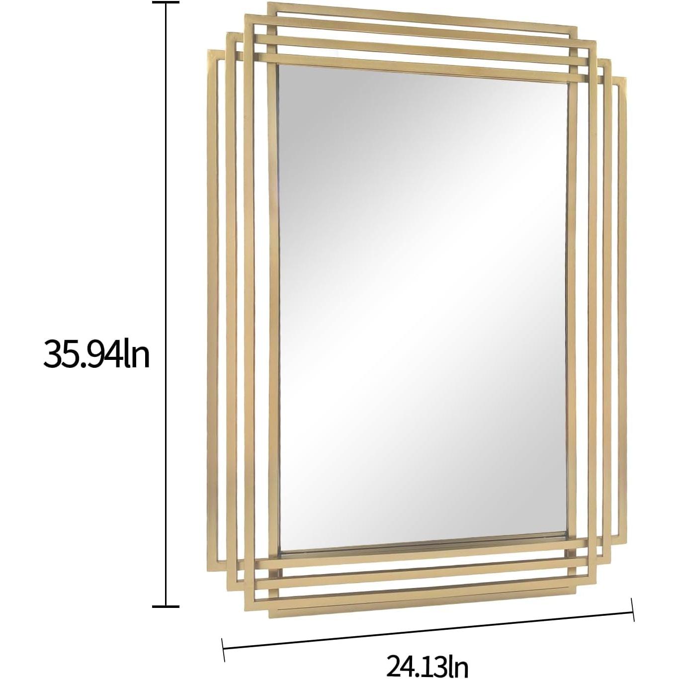 Brushed Gold Wall Mirror 24x36 Modern Rectangle Vanity Bath