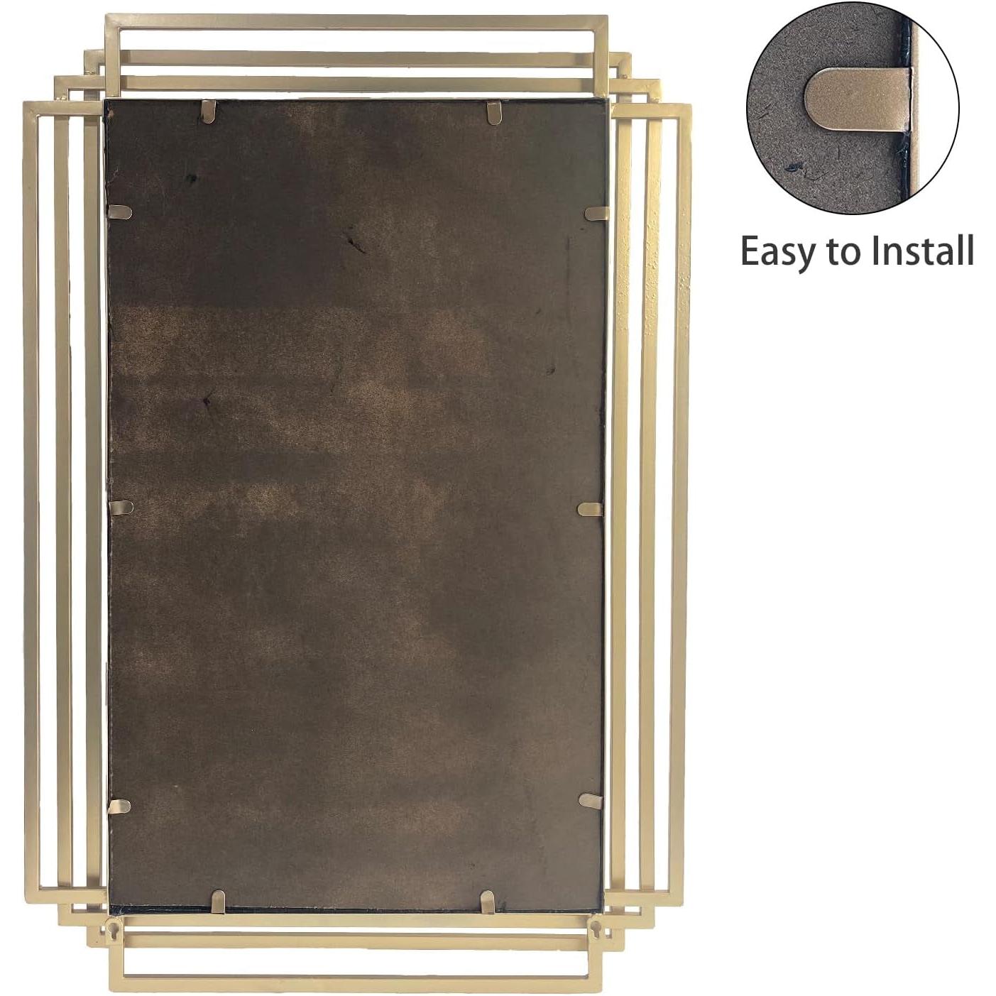 Brushed Gold Wall Mirror 24x36 Modern Rectangle Vanity Bath