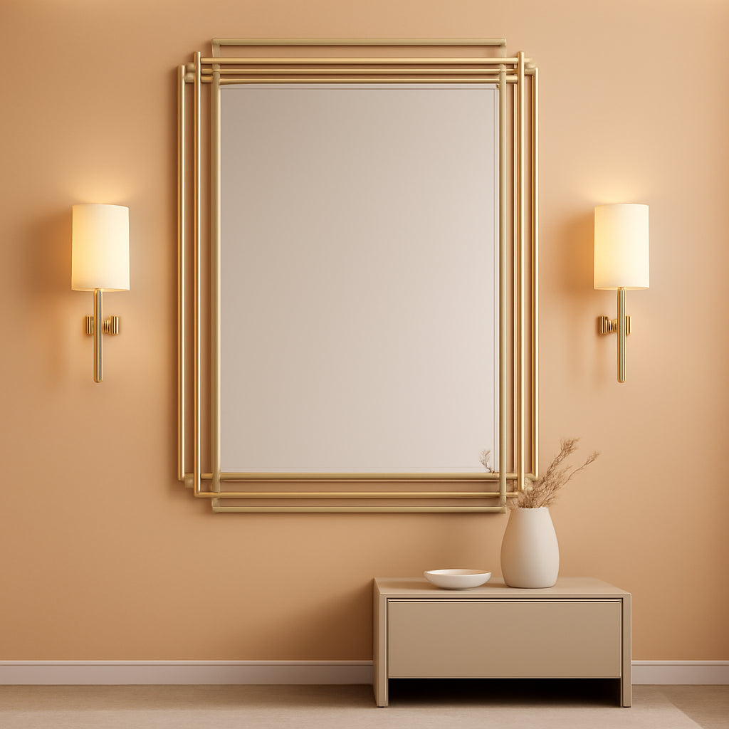 Brushed Gold Wall Mirror 24x36 Modern Rectangle Vanity Bath