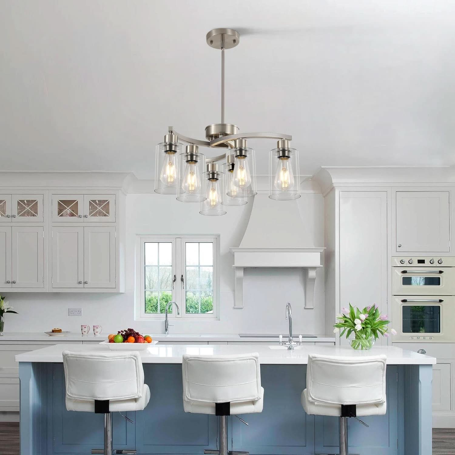 Brushed Nickel 6 Light Farmhouse Chandelier Pendant