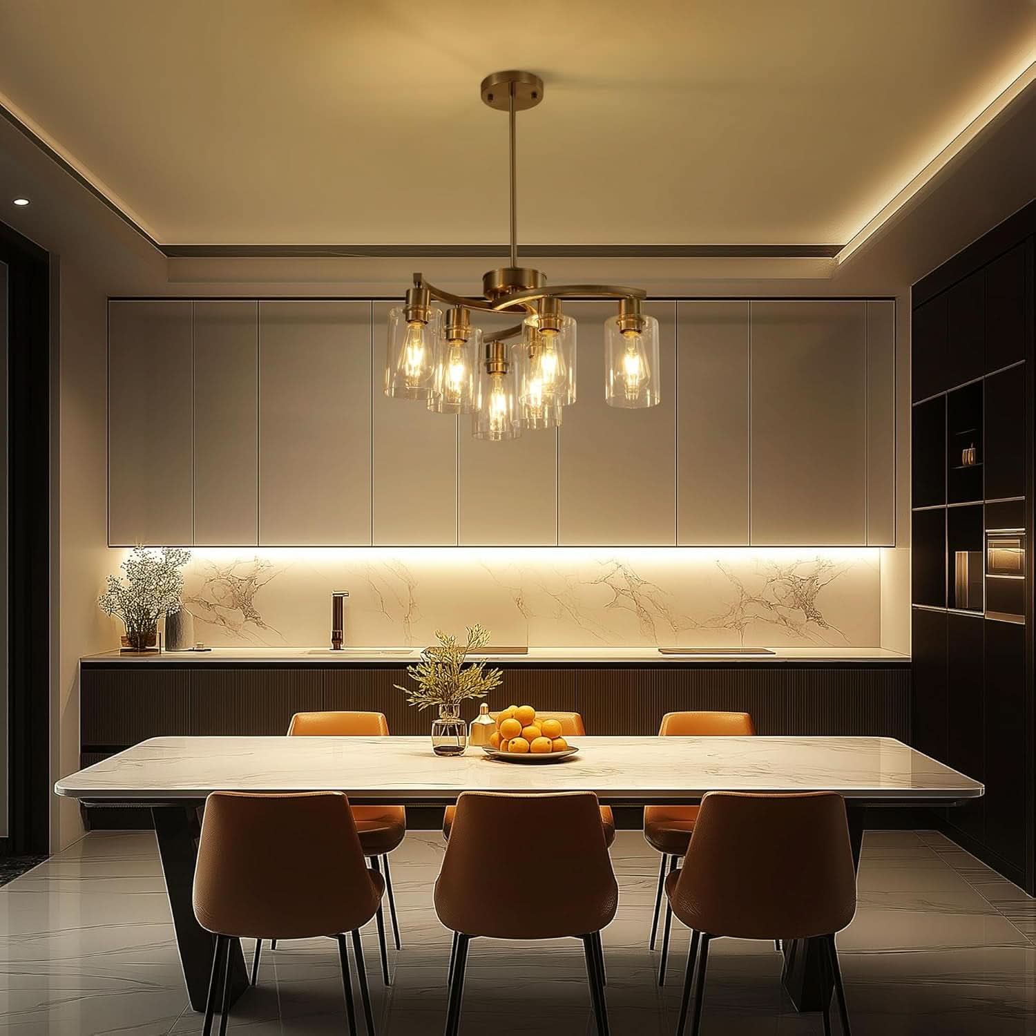 Brushed Nickel 6 Light Farmhouse Chandelier Pendant
