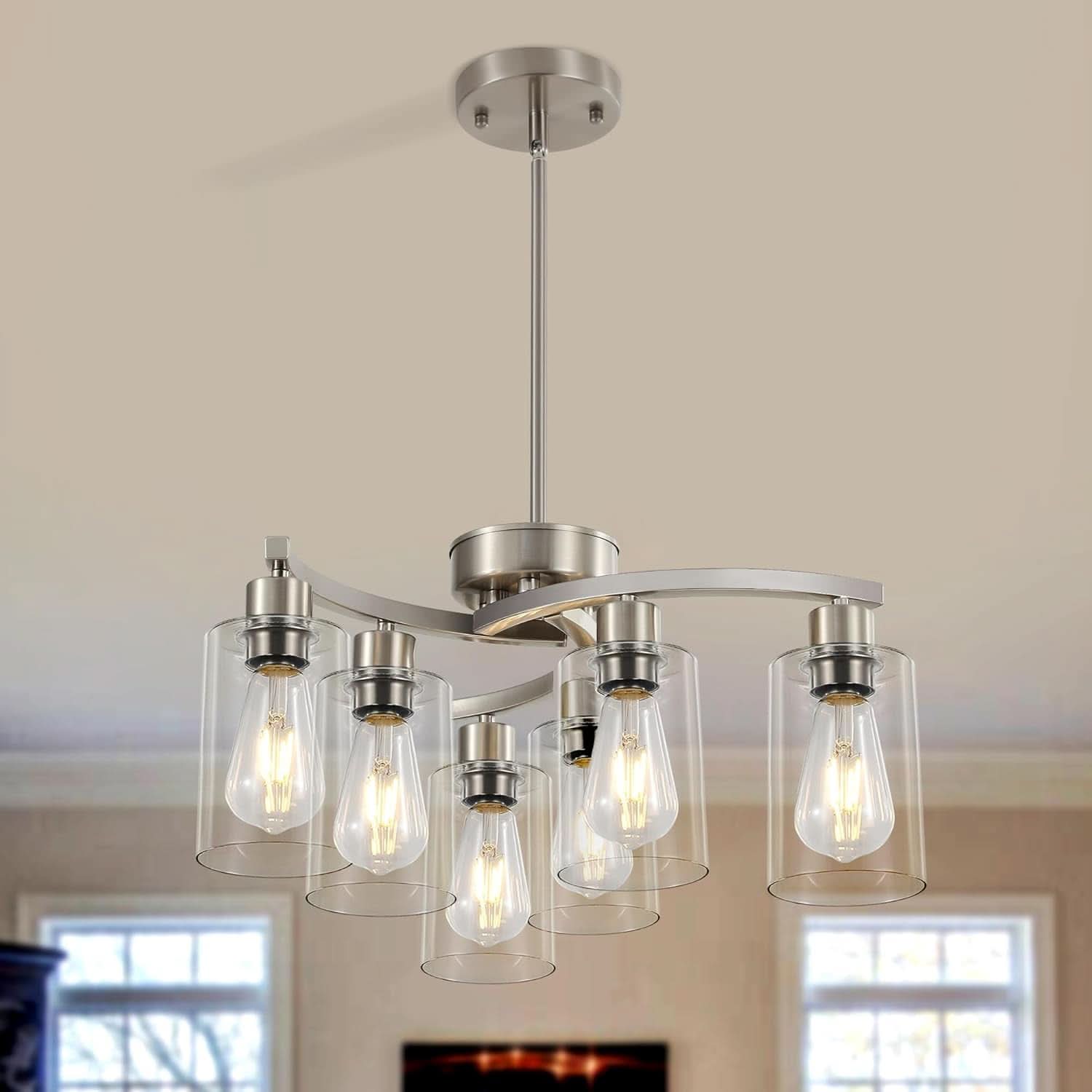Brushed Nickel 6 Light Farmhouse Chandelier Pendant