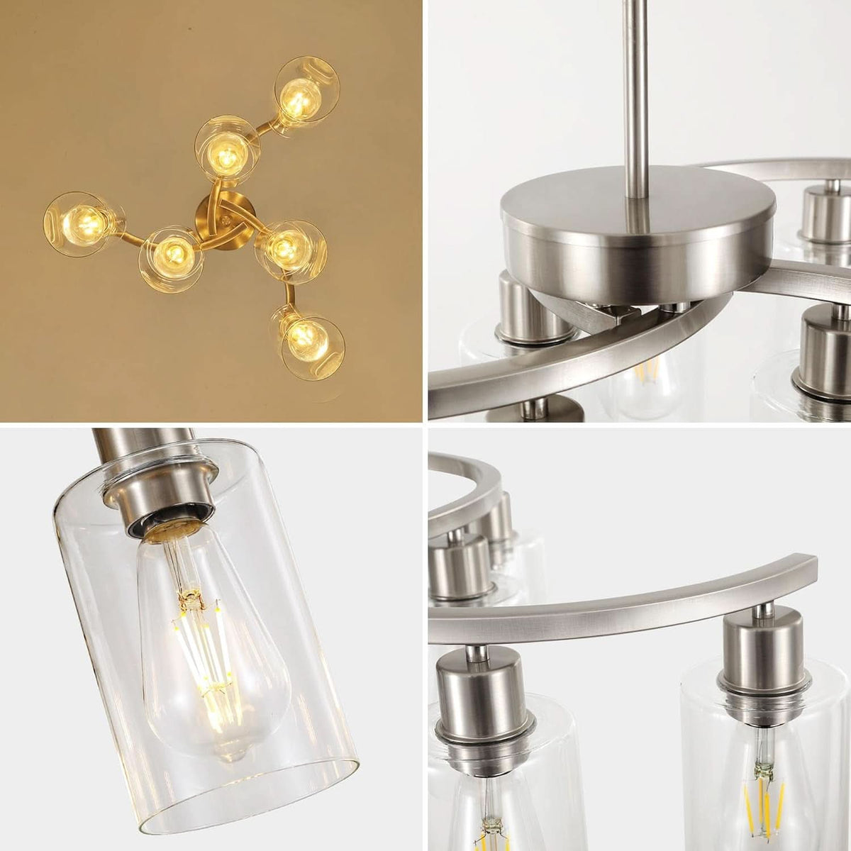 Brushed Nickel 6 Light Farmhouse Chandelier Pendant