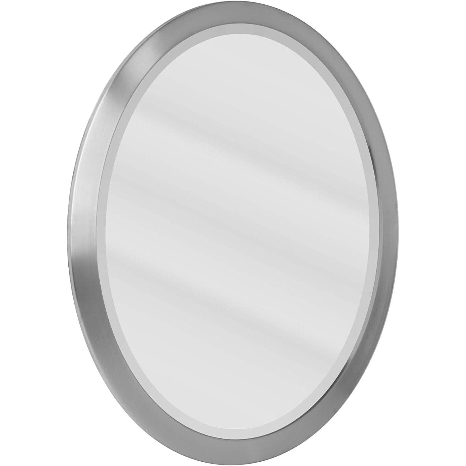 Brushed Nickel Oval Framed Vanity Mirror Beveled Edge