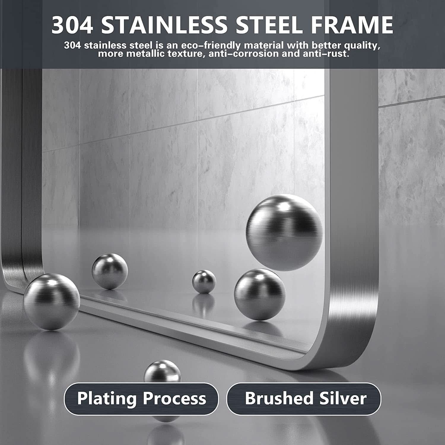 Brushed Silver Wall Mounted Bathroom Mirror 30x40 Inches