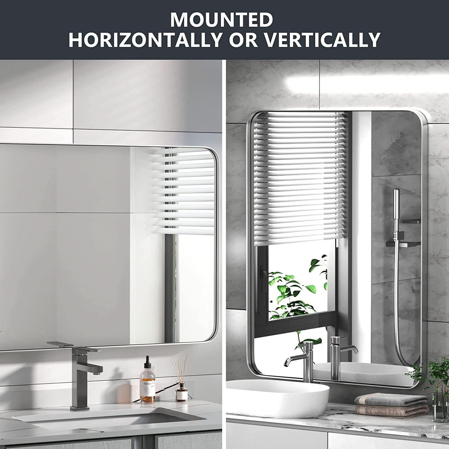 Brushed Silver Wall Mounted Bathroom Mirror 30x40 Inches
