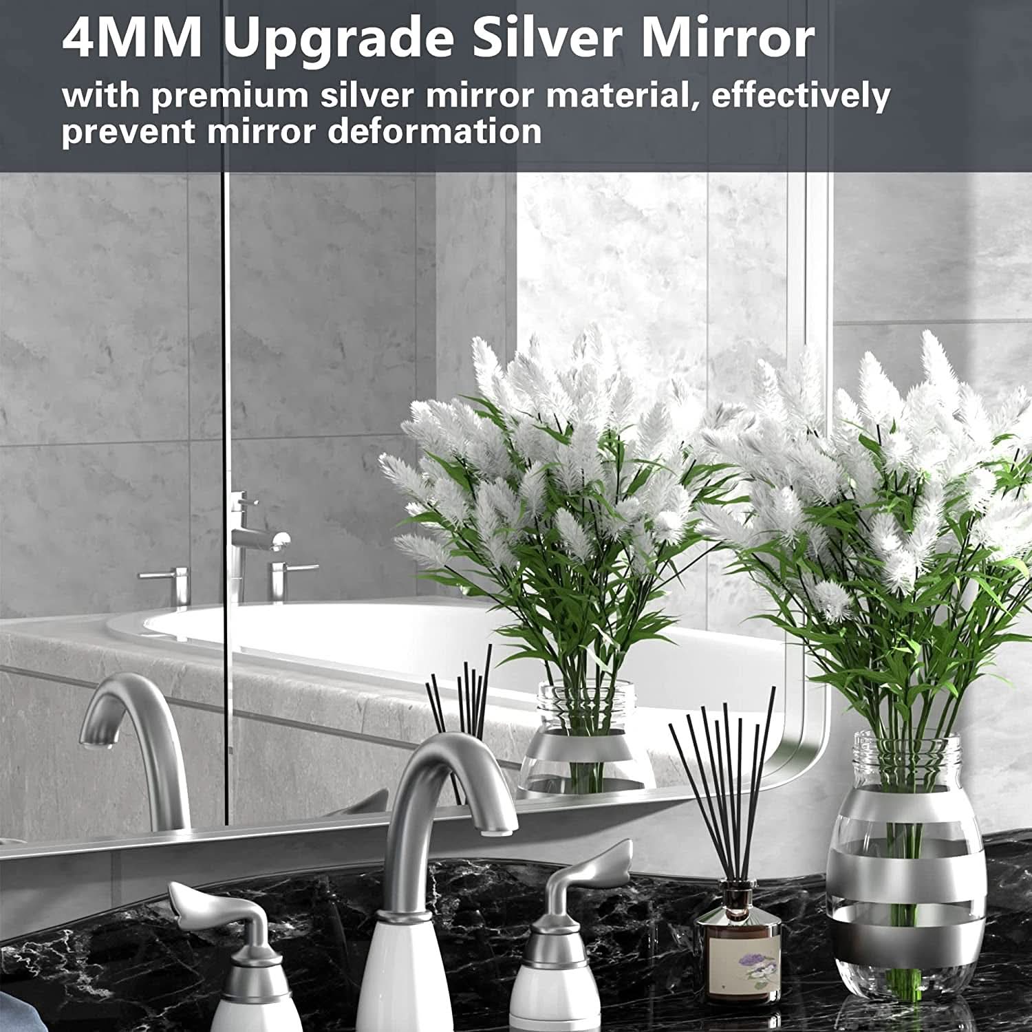 Brushed Silver Wall Mounted Bathroom Mirror 30x40 Inches