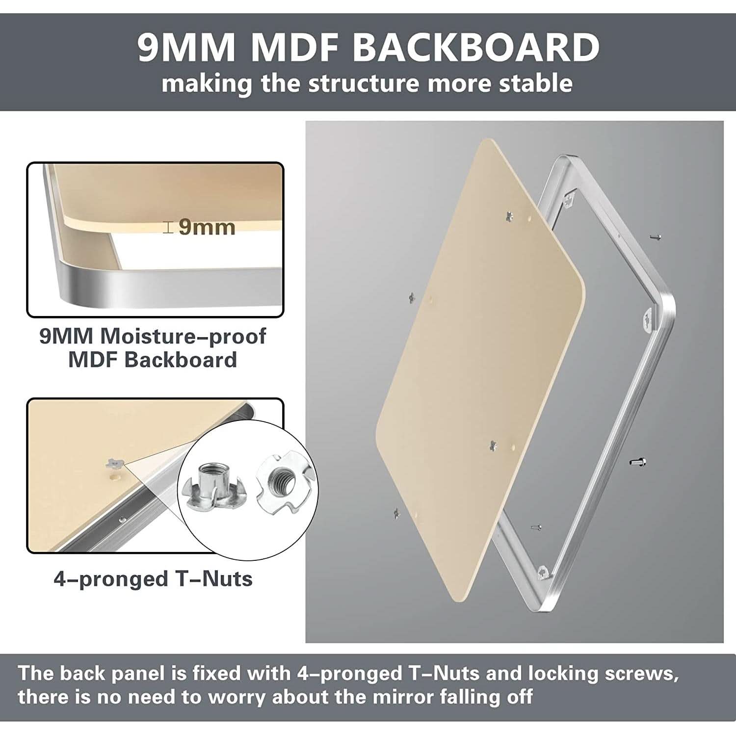Brushed Silver Wall Mounted Bathroom Mirror 30x40 Inches