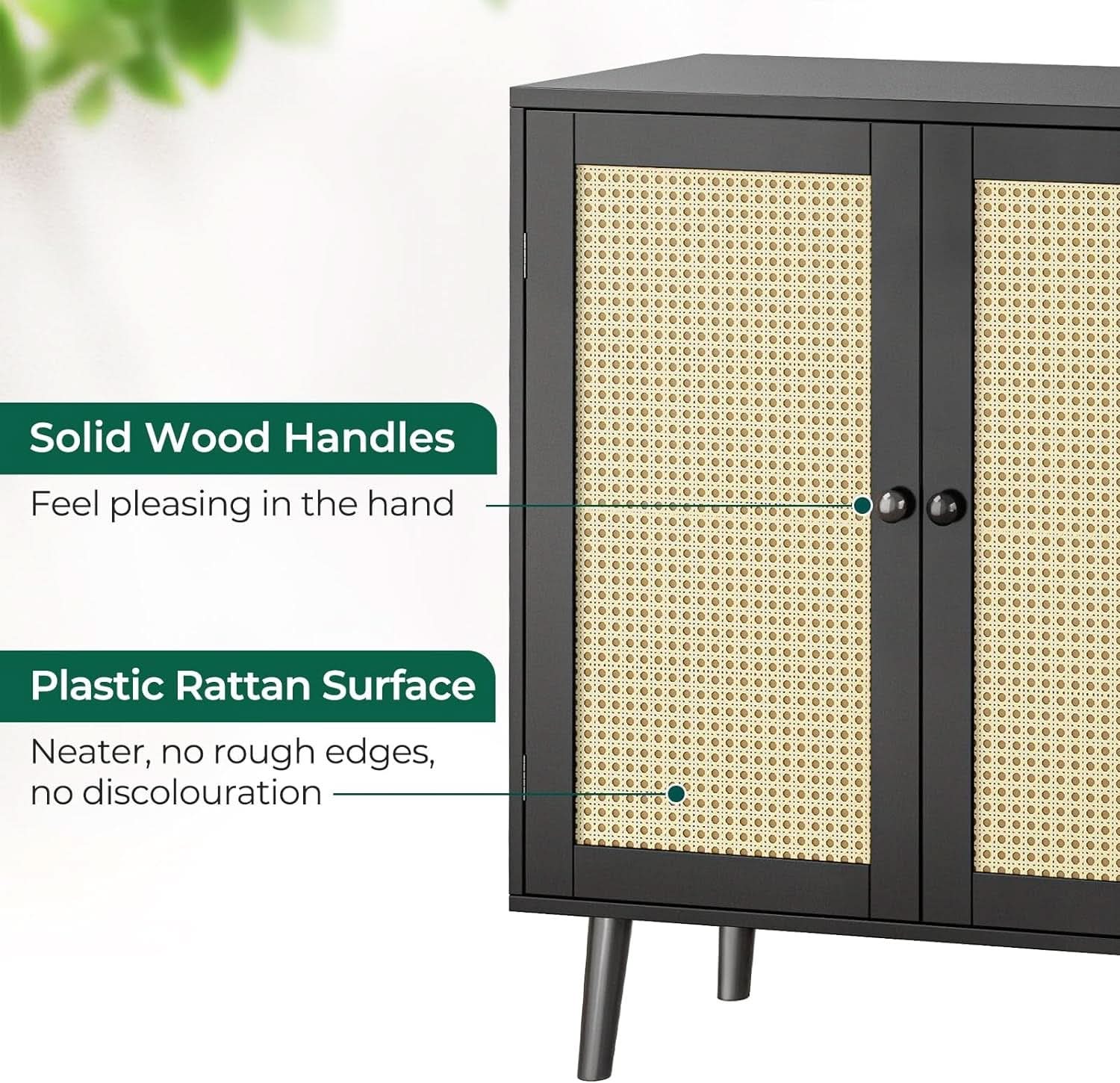 Buffet Cabinet With Black Finish And Rattan Doors Storage