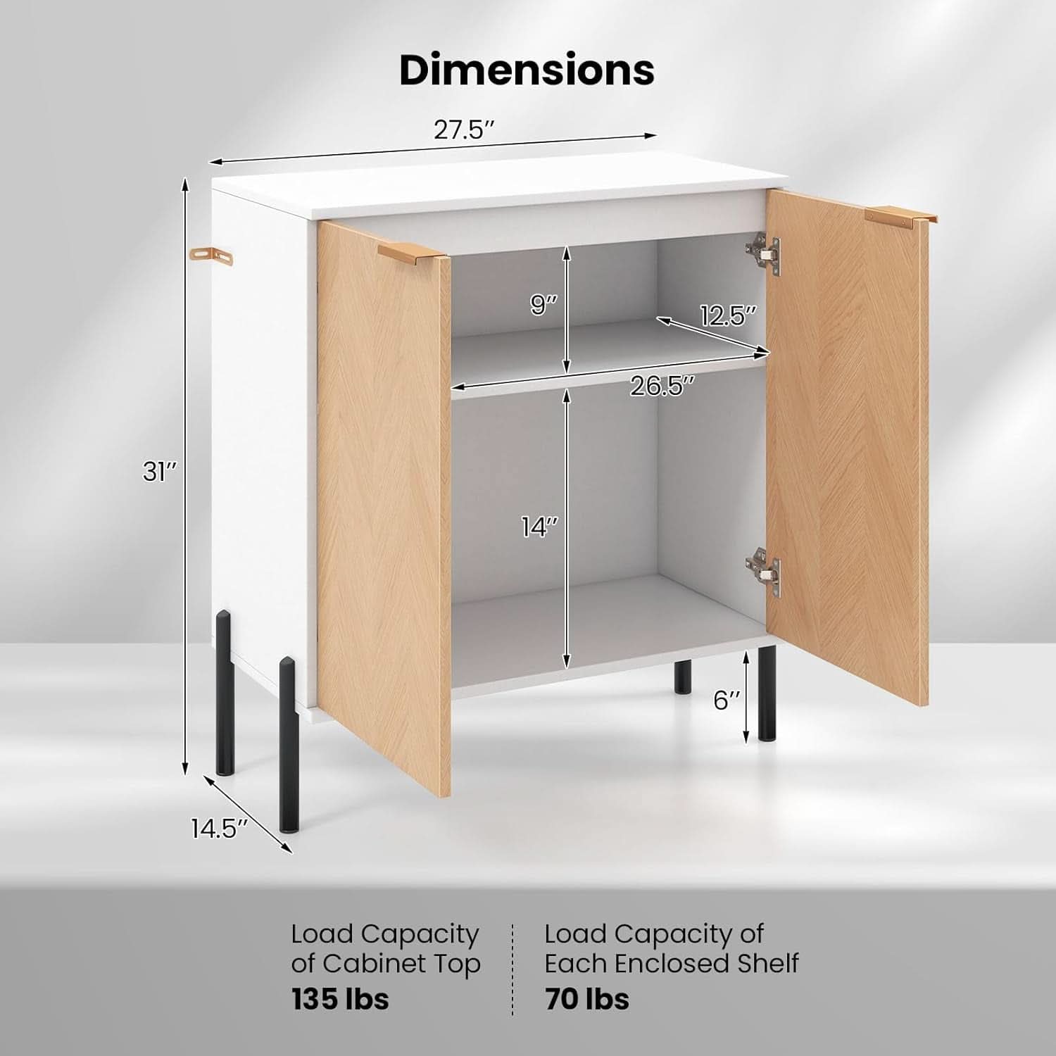 Buffet Cabinet With Storage White Natural 2 Door Modern