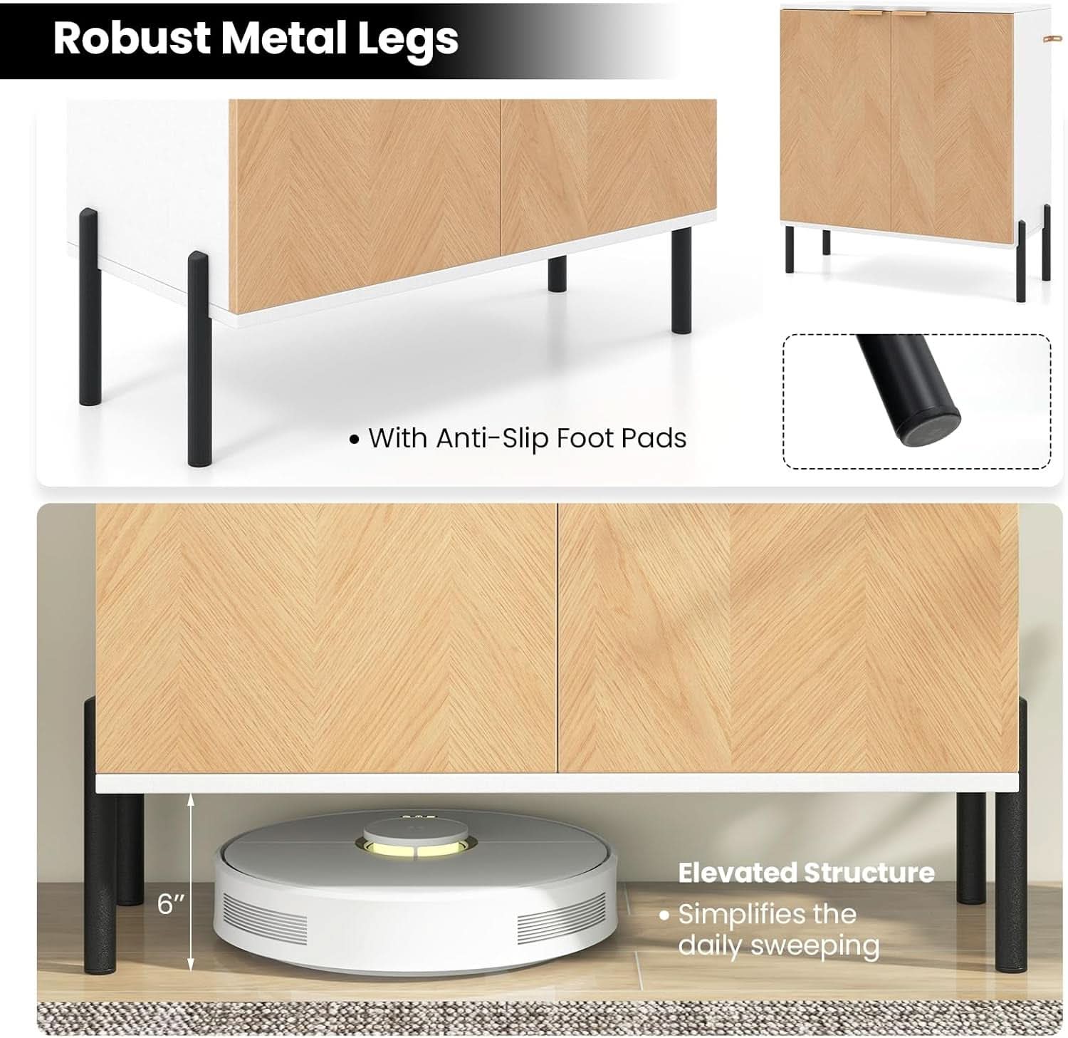Buffet Cabinet With Storage White Natural 2 Door Modern