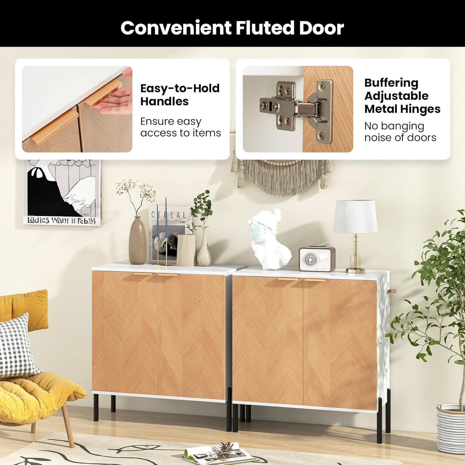 Buffet Cabinet With Storage White Natural 2 Door Modern