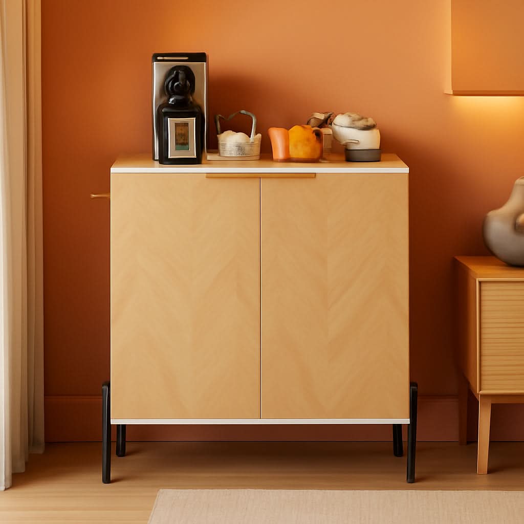 Buffet Cabinet With Storage White Natural 2 Door Modern