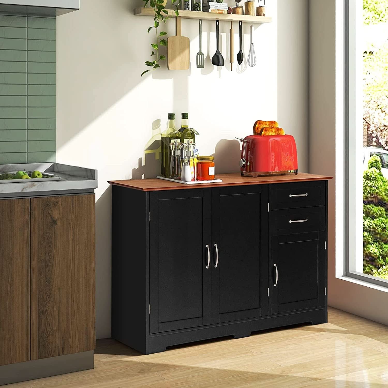 Buffet Credenza Console Table With Drawers In Oak Finish