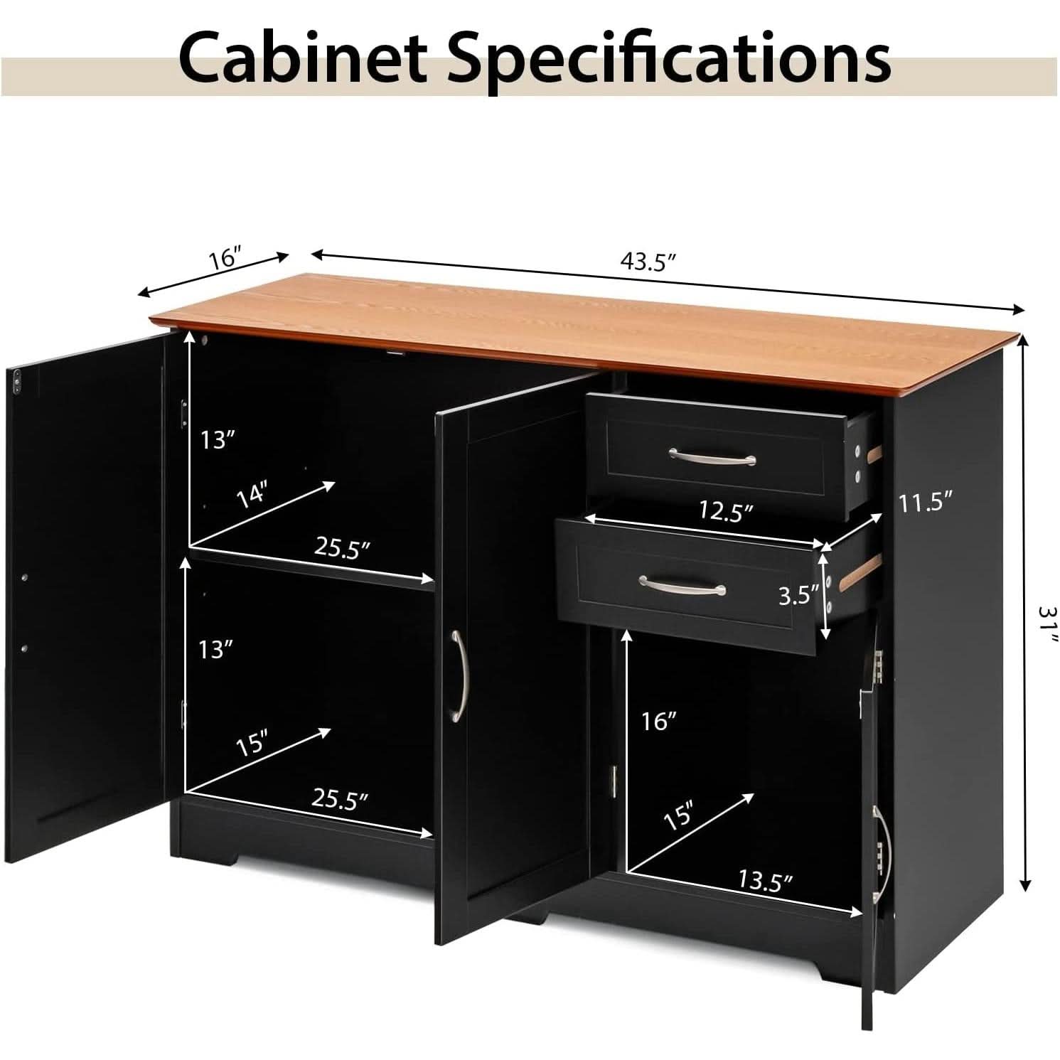 Buffet Credenza Console Table With Drawers In Oak Finish