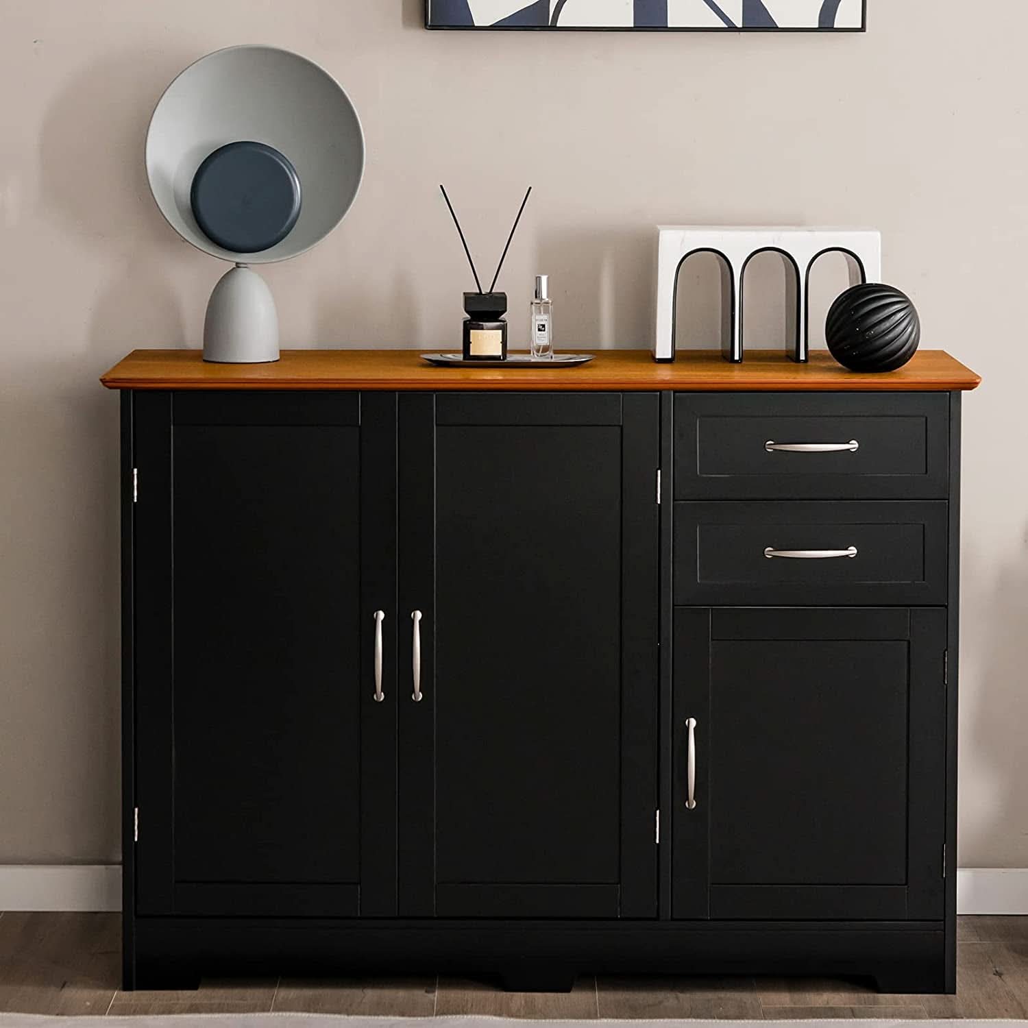 Buffet Credenza Console Table With Drawers In Oak Finish