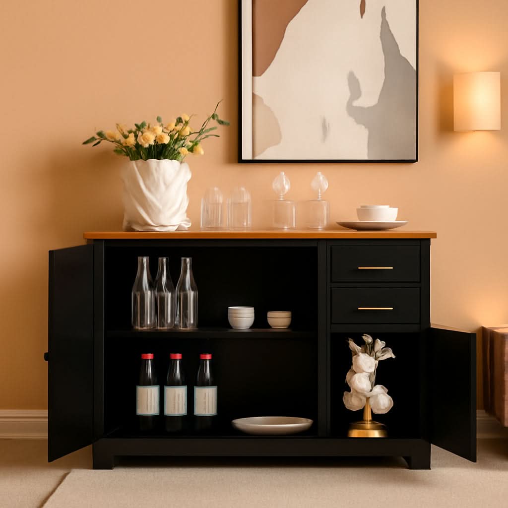 Buffet Credenza Console Table With Drawers In Oak Finish