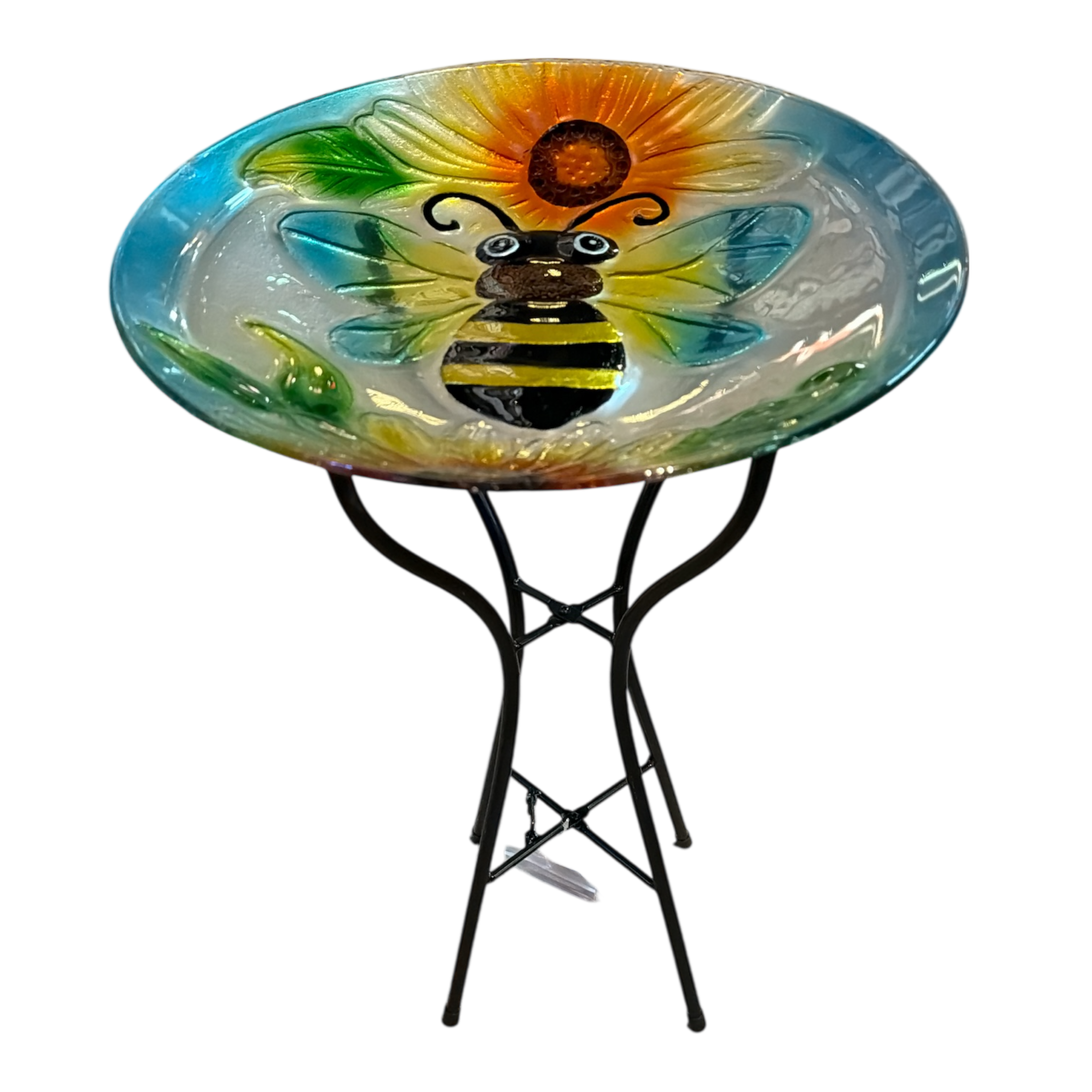 Bumble Bee Fused Glass Bird Bath