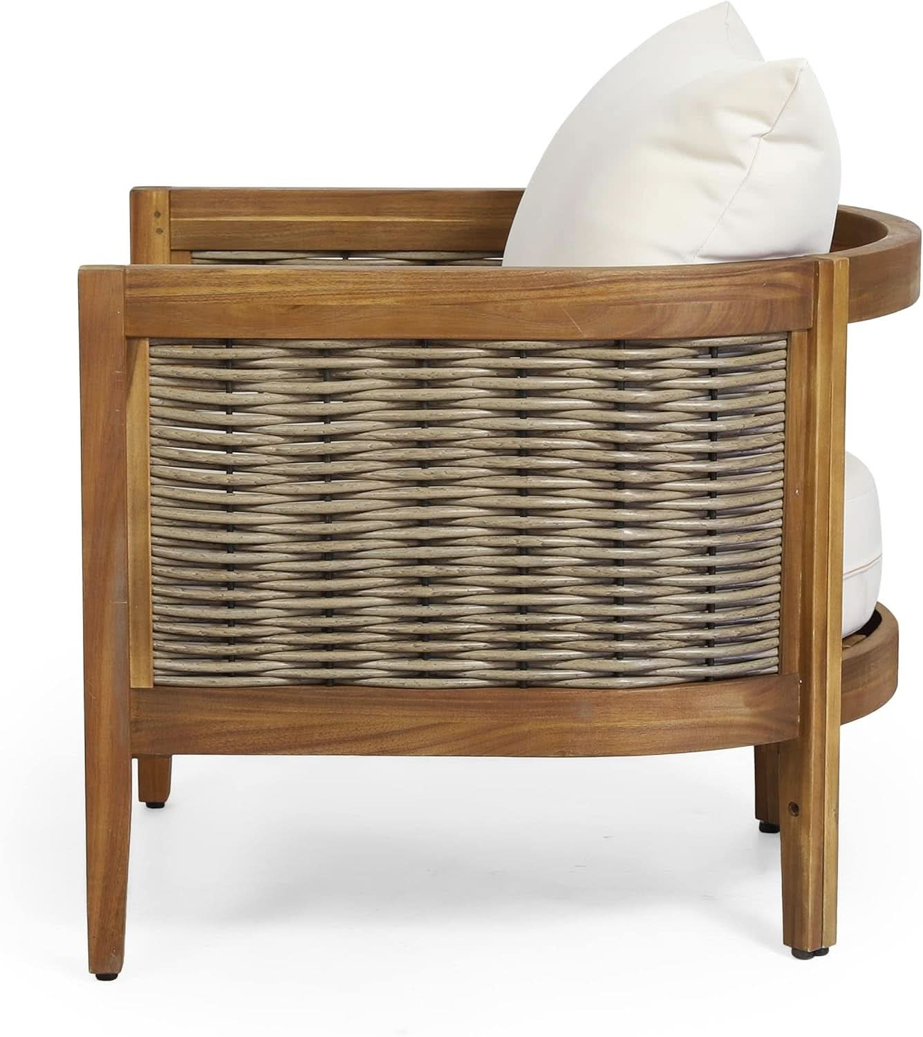 Burchett Outdoor 4 Piece Chat Set Acacia Wood And Wicker Teak Brown Beige