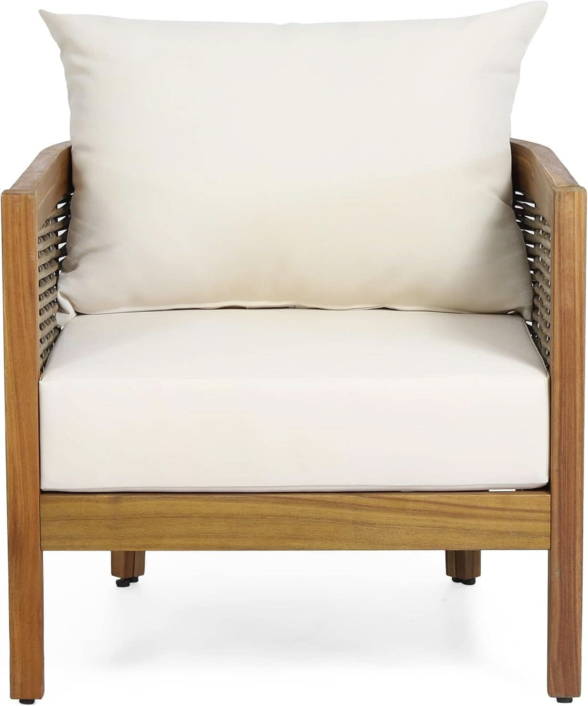 Burchett Outdoor 4 Piece Chat Set Acacia Wood And Wicker Teak Brown Beige