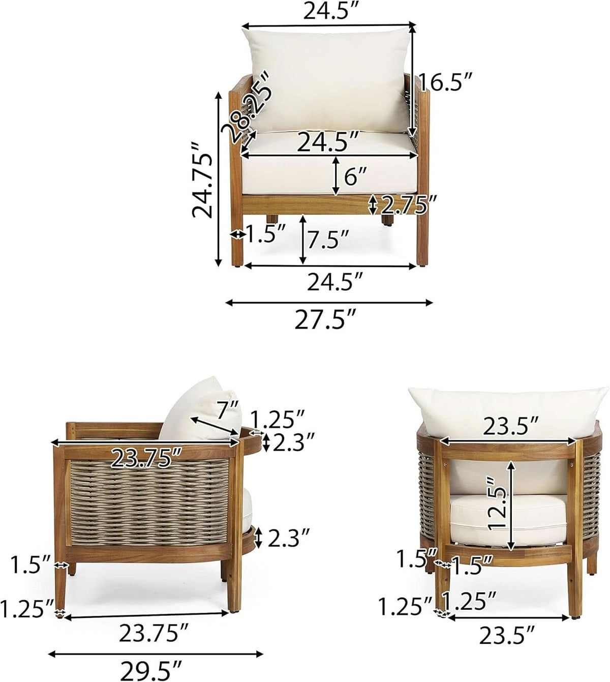 Burchett Outdoor 4 Piece Chat Set Acacia Wood And Wicker Teak Brown Beige