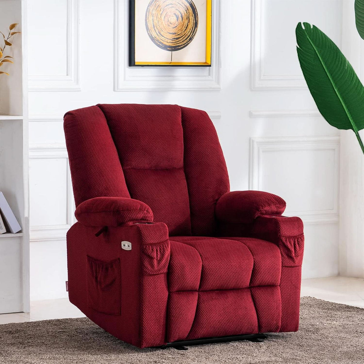 Burgundy Electric Recliner With Heat And Vibration
