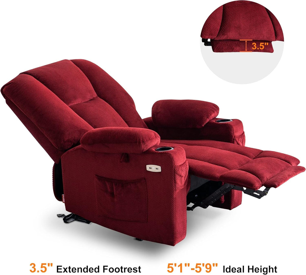 Burgundy Electric Recliner With Heat And Vibration