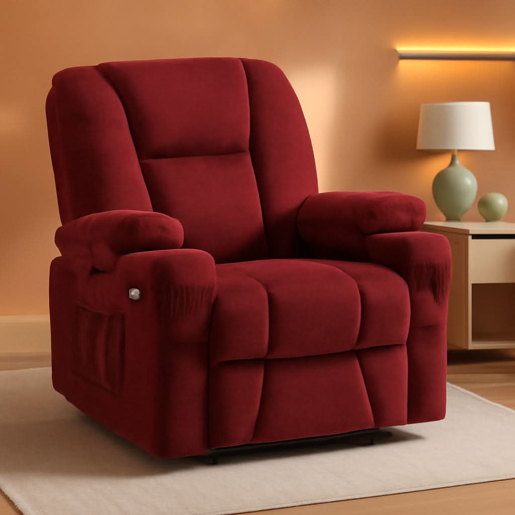 Burgundy Electric Recliner With Heat And Vibration