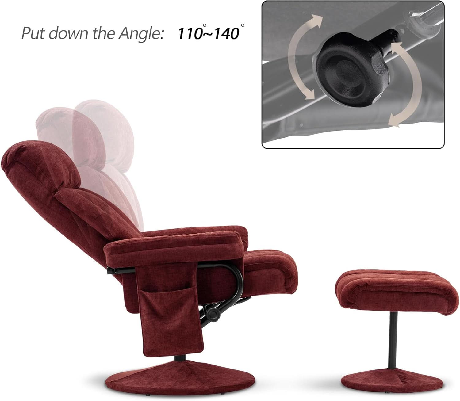 Burgundy Swivel Recliner With Ottoman Massage For RV