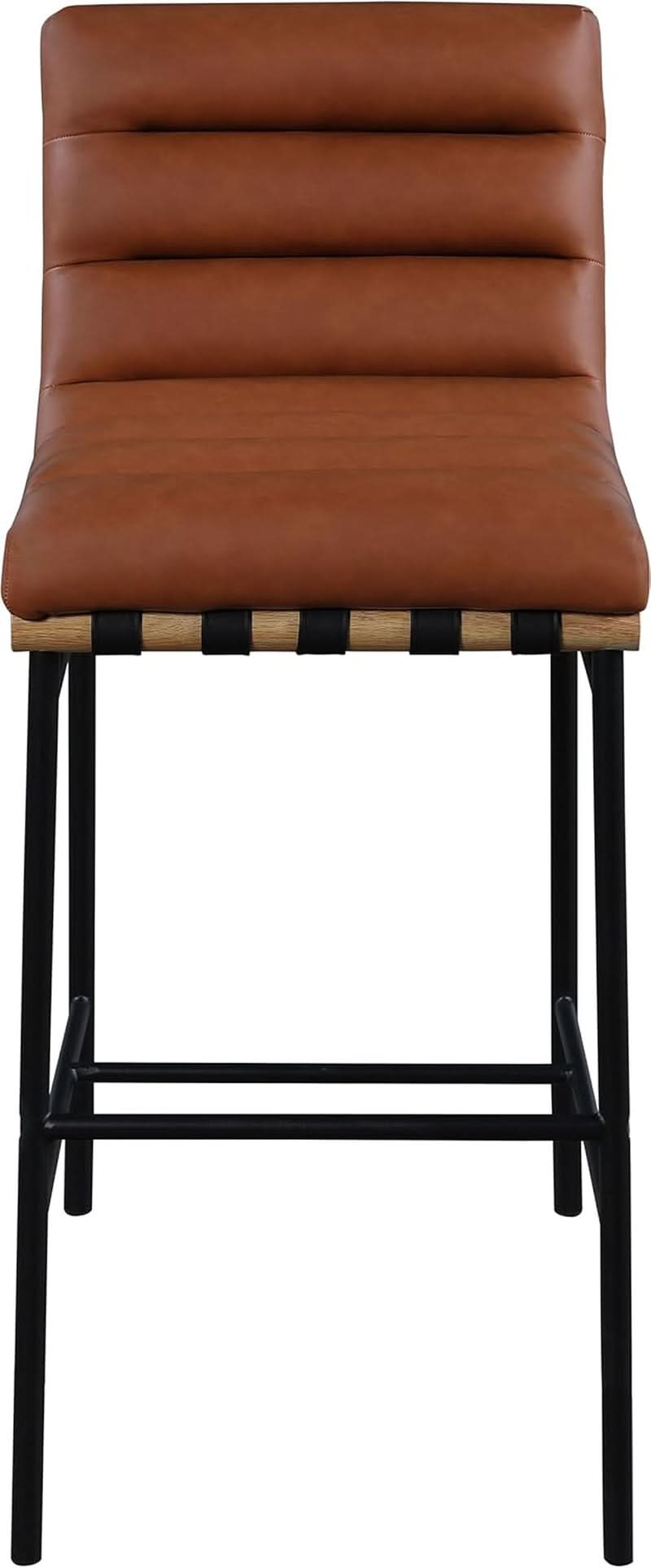 Burke Collection Modern Cognac Vegan Leather Bar Stool Matte Black Frame