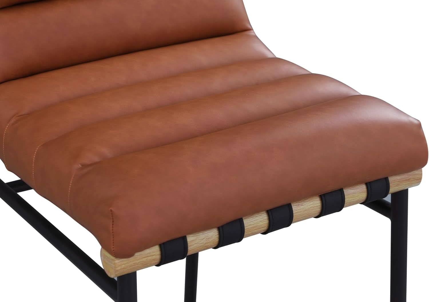 Burke Collection Modern Cognac Vegan Leather Bar Stool Matte Black Frame