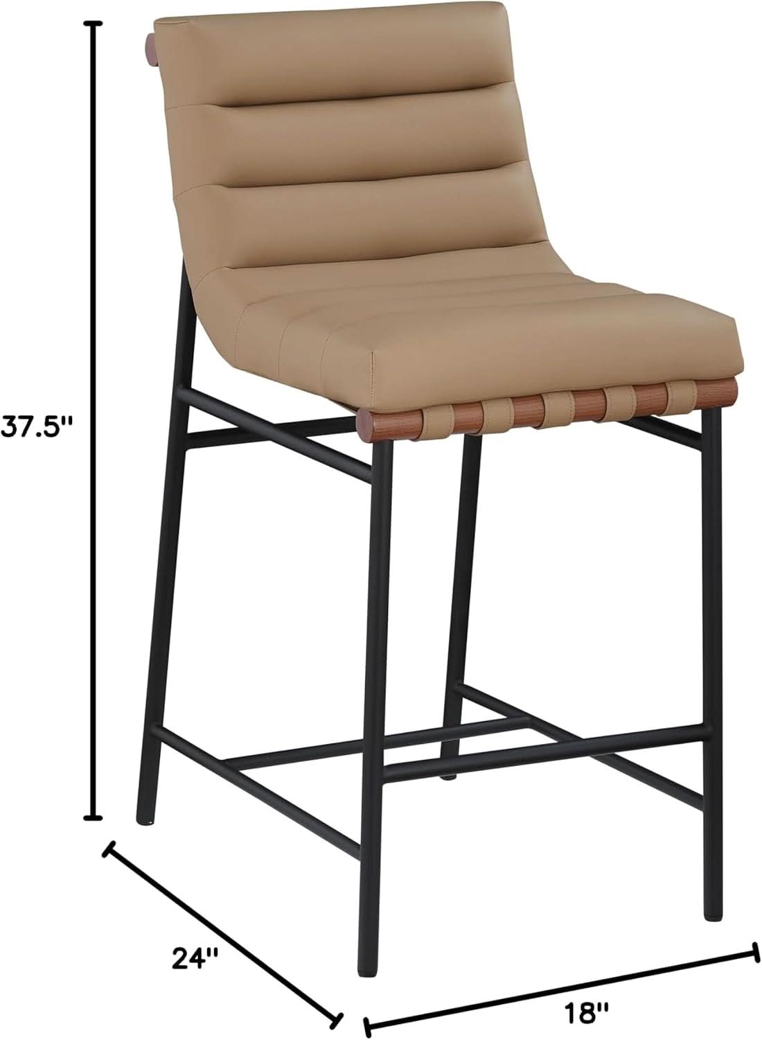 Burke Counter Stool Tan Vegan Leather Matte Black Frame