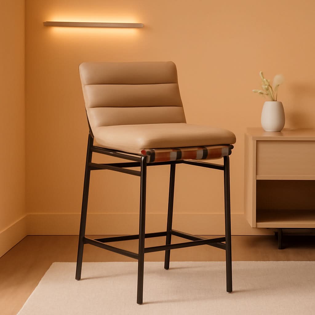 Burke Counter Stool Tan Vegan Leather Matte Black Frame